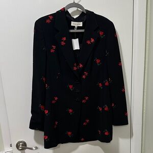 Escada Black Blazer with Red Floral Design